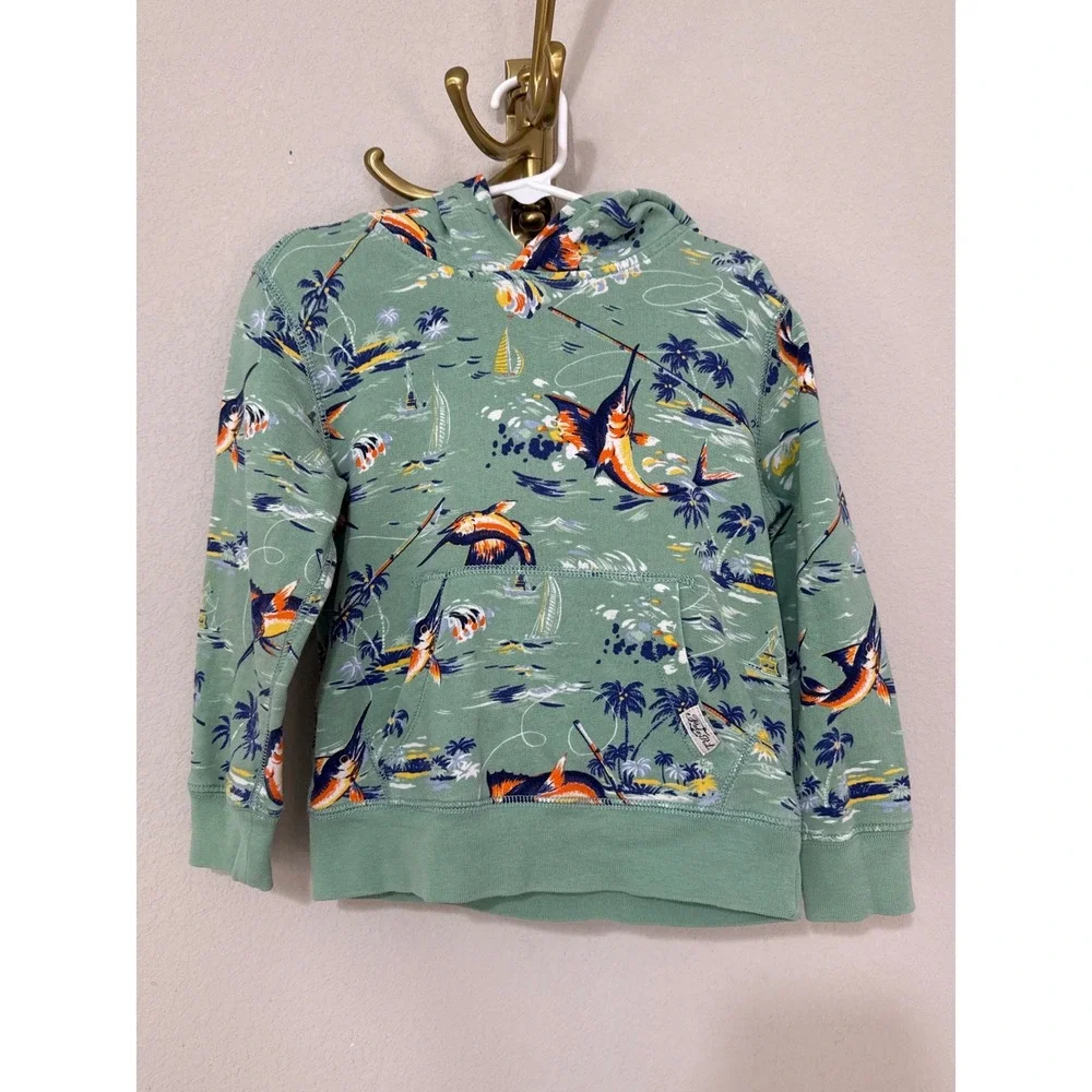 Polo Ralph‎ Lauren Hoodie Boys 4T Green Marlin Tropical Fishing French Terry